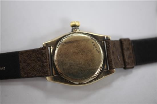 A gentlemans 1930s 9ct gold Rolex Oyster Royale manual wind wrist watch.